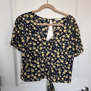 Lush Navy Floral backless Blouse with Yellow Flowers